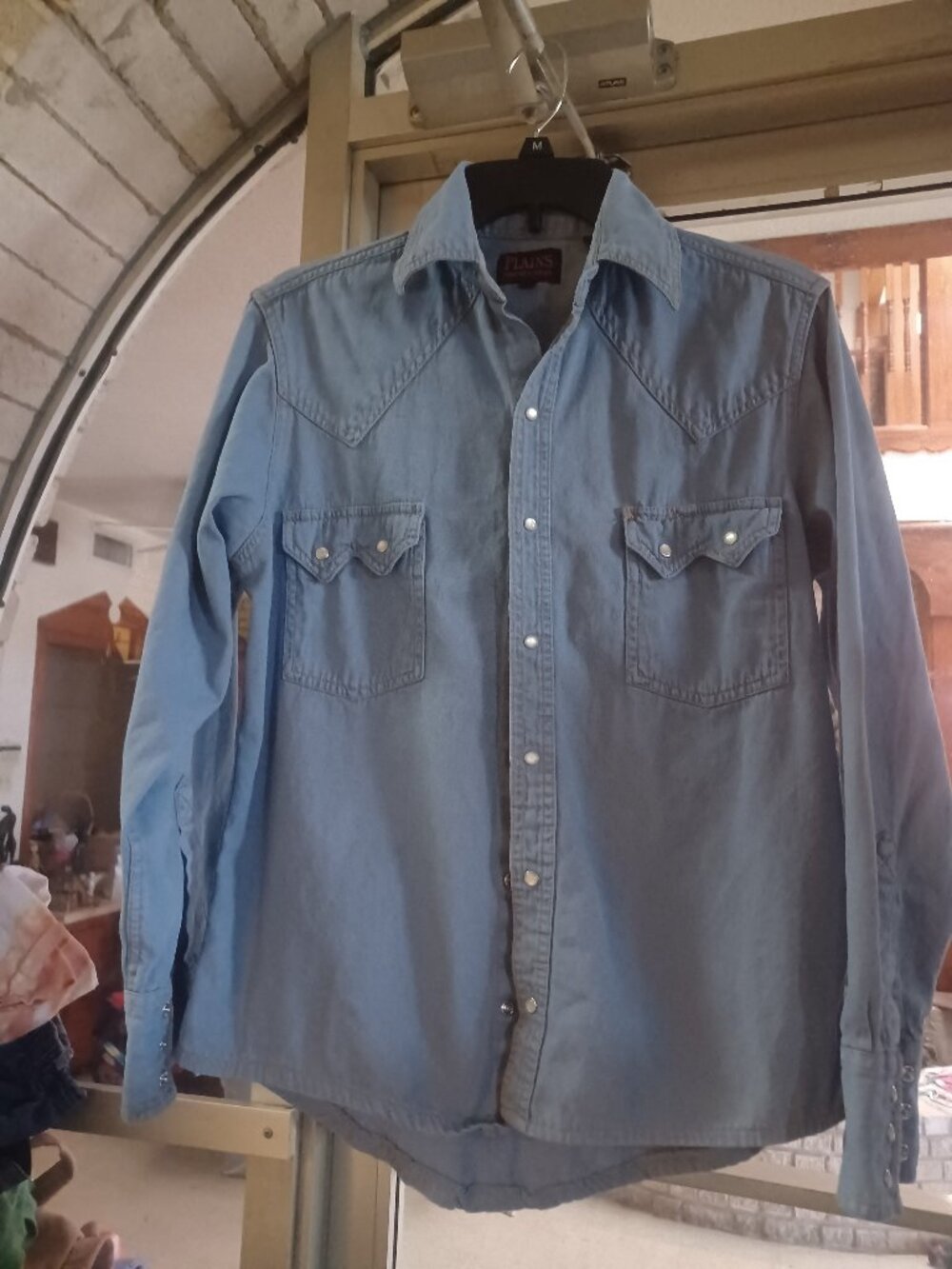 Plains Men's Western Long Sleeve Snap-Up Shirt Small Blue